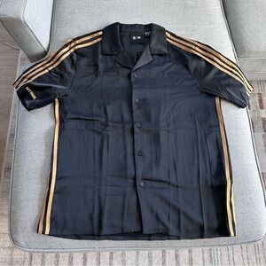 Adidas Ivy Park Black and Gold Striped Button-Up Bowling Shirt